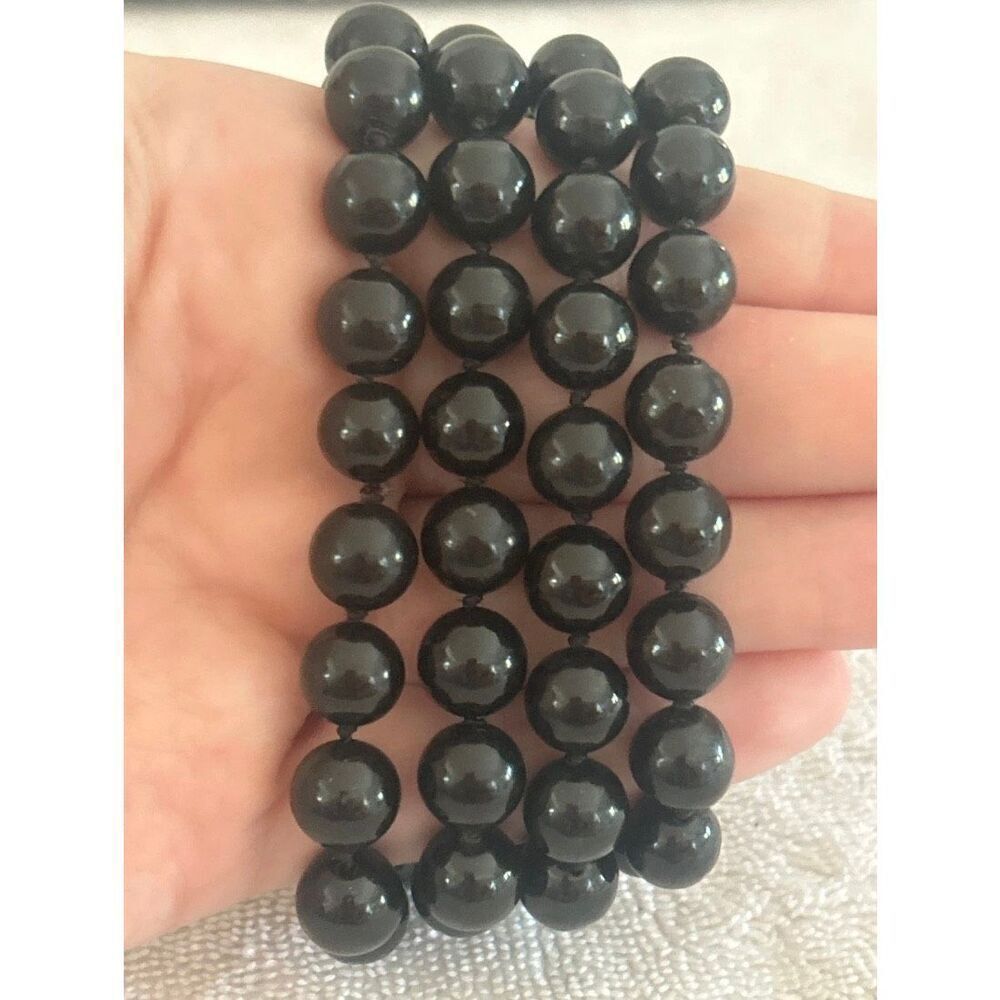 Hand Strung Onyx Beaded Necklace 30”